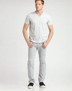 Subtle stripes and a timeless v-neck define this soft cotton basic. V-neckShort sleevesCottonMachine washImported