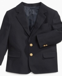 He'll stand out with the sharp style of this brass-button blazer from Izod. He'll stand out with the sharp style of this brass-button blazer from Izod.