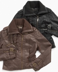The lovely leader of the pack. She can add an edge to her chic style that's cruelty-free with this faux-leather coat from JouJou. The lovely leader of the pack. She can add an edge to her chic style that's cruelty-free with this faux-leather coat from JouJou.