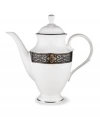 For nearly 150 years, Lenox has been renowned throughout the world as a premier designer and manufacturer of fine china. The Vintage Jewel pattern from Lenox's dinnerware and dishes collection evokes a more gracious era, combining pure white bone china with a dark, richly patterned band of muted gold, taupe, charcoal, and black, and accented with subtle touches of cobalt blue. For nearly 150 years, Lenox has been renowned throughout the world as a premier designer and manufacturer of fine china. The Vintage Jewel pattern from Lenox's dinnerware and dishes collection evokes a more gracious era, combining pure white bone china with a dark, richly patterned band of muted gold, taupe, charcoal, and black, and accented with subtle touches of cobalt blue.