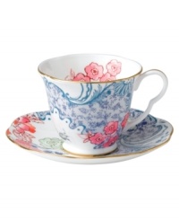 Your table, in bloom. This Blue Peony cup and saucer from Wedgewood offers a look of vintage-inspired beauty, featuring fanciful florals, graceful butterflies and lustrous golden accents for a splendid presentation. Your table, in bloom. This Blue Peony cup and saucer from Wedgewood offers a look of vintage-inspired beauty, featuring fanciful florals, graceful butterflies and lustrous golden accents for a splendid presentation.