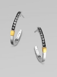 From the Nile Collection. A stunning square-edged hoop combines an arc set with a row of faceted white sapphires, an arc of sterling silver and gleaming goldplate in between.White topazSterling silverGoldplatedDiameter, about .75 Post backImported From the Nile Collection. A stunning square-edged hoop combines an arc set with a row of faceted white sapphires, an arc of sterling silver and gleaming goldplate in between.White topazSterling silverGoldplatedDiameter, about .75 Post backImported
