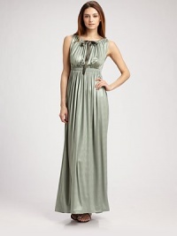 Empire styling adds a timeless elegance to an easy gown of polished jersey.Organza ribbon drawstring at neck Elastic waist About 50 from shoulder to hem 92% polyester/8% spandex Dry clean Made in USA Additional Information Women's Premier Designer & Contemporary Size Guide Empire styling adds a timeless elegance to an easy gown of polished jersey.Organza ribbon drawstring at neck Elastic waist About 50 from shoulder to hem 92% polyester/8% spandex Dry clean Made in USA Additional Information Women's Premier Designer & Contemporary Size Guide