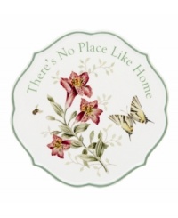 Spring is perpetually in season with the Butterfly Meadow trivet. Colorful blooms and butterflies mingle on beautiful white porcelain with an ultra-sweet message: There's No Place Like Home. Spring is perpetually in season with the Butterfly Meadow trivet. Colorful blooms and butterflies mingle on beautiful white porcelain with an ultra-sweet message: There's No Place Like Home.