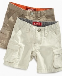 Getting him dressed is as easy as pull-on, pull-off with these stylish cargo shorts from Levi's. Getting him dressed is as easy as pull-on, pull-off with these stylish cargo shorts from Levi's.