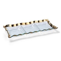 After a supple, ruffled edge is carefully created around this richly textured 3-section tray, craftsmen hand-paint an opulent band of platinum for a breathtaking finish. After a supple, ruffled edge is carefully created around this richly textured 3-section tray, craftsmen hand-paint an opulent band of platinum for a breathtaking finish.