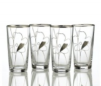 Charter Club Grand Buffet Set of 4 Platinum Double Band Flower Turkish Tea Glasses Charter Club Grand Buffet Set of 4 Platinum Double Band Flower Turkish Tea Glasses