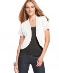 This cropped Elementz cardigan features breezy pointelle knit -- perfect for layering over tank tops or dresses! This cropped Elementz cardigan features breezy pointelle knit -- perfect for layering over tank tops or dresses!