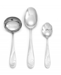 Teardrop handles graced with the fanciful swirls of Platinum Wave dinnerware make this coordinating flatware set elegant on its own but a must for put-together place settings. From Yamazaki. Teardrop handles graced with the fanciful swirls of Platinum Wave dinnerware make this coordinating flatware set elegant on its own but a must for put-together place settings. From Yamazaki.