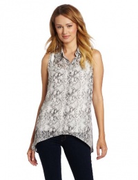 AGB Women's Short Sleeve Print HMC Top With Sharkbite Hem