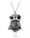 Fashionable Silver Tone Vintage Chain Swarovski Crystal Owl Bird Animal Pendant Necklace Lucky Charm