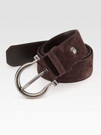 An adjustable design is elegantly styled in suede with a single gancino buckle. About 1½ wide Suede Made in Italy 