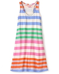 Spendid Littles' tank top dress calls forth summer fun with festive tropical stripes alternating from the shoulder to the flared hem. Spendid Littles' tank top dress calls forth summer fun with festive tropical stripes alternating from the shoulder to the flared hem.