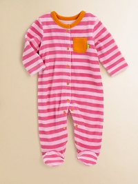 Luxurious and plush velour in girlie stripes with bright contrast jersey trim and snaps.Round necklineContrast-snap frontLong sleevesPatch chest pocketSnap legsCottonMachine washImported Please note: Number of snaps may vary depending on size ordered. Luxurious and plush velour in girlie stripes with bright contrast jersey trim and snaps.Round necklineContrast-snap frontLong sleevesPatch chest pocketSnap legsCottonMachine washImported Please note: Number of snaps may vary depending on size ordered.