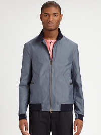 A polished blouson fit that enhances any stylish wardrobe, shaped in fine cotton.Zip frontStand collarSide slash pocketsBanded cuffs and hemAbout 29 from shoulder to hemCottonMachine washImported A polished blouson fit that enhances any stylish wardrobe, shaped in fine cotton.Zip frontStand collarSide slash pocketsBanded cuffs and hemAbout 29 from shoulder to hemCottonMachine washImported