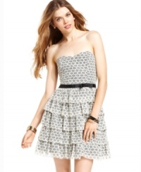Charm the masses in American Rag's flirty strapless dress! With its lacy design and tiered skirt, this frock is the definition of awesome party style. Charm the masses in American Rag's flirty strapless dress! With its lacy design and tiered skirt, this frock is the definition of awesome party style.