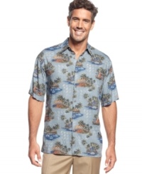 Channel the energy of the island with this graphic-print shirt from Campia Moda. Channel the energy of the island with this graphic-print shirt from Campia Moda.