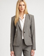 The impeccably-tailored blazer-the staple of any wardrobe-sleek and fitted for a modern silhouette.Notch collarLong sleevesChest pocketSingle button closureFlap pocketsVented back flapAbout 23 from shoulder to hem31% wool/26% viscose/25% cotton/10% polyester/6% polyamide/2% elastaneDry cleanMade in USA of Italian fabricModel shown is 5'10 (177cm) wearing US size 4.