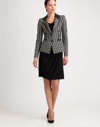 Sharp houndstooth meets mobile jersey, accented with suede detailing.Contrast suede collarNotched lapelsButton frontWelt pocketsContrast pipingAbout 23 from shoulder to hem48% wool/47% acrylic/4% polyamide/1% elastaneDry cleanMade in Italy of imported fabricModel shown is 5'10½ (177cm) wearing US size 4. 