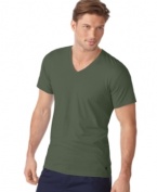 A classic v-neck short-sleeved T-shirt is constructed for lightweight comfort in soft combed cotton jersey.
