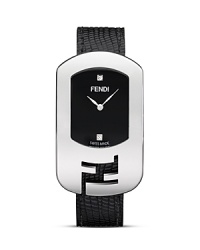 This fashionable timepiece from Fendi features a diamond-accented dial and a black lizard grain leather strap. This fashionable timepiece from Fendi features a diamond-accented dial and a black lizard grain leather strap.