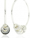 Nine West Silver-Tone Plated Crystal Bead Large Hoop Earrings
