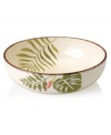 Feel like you're on holiday with Clay Art's tropical Hibiscus serving bowl, featuring rosy pink blooms and a rustic cocoa-brown rim in dishwasher-safe earthenware. (Clearance)