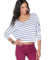 In a cool cropped style, this striped BCBGMAXAZRIA tee is a hot spring top!