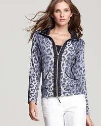 This BASLER leopard print cardigan is a chic jacket alternative, designed in a bold animal print with an exposed front zip for added edge. This BASLER leopard print cardigan is a chic jacket alternative, designed in a bold animal print with an exposed front zip for added edge.