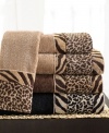 Transform the bath into a mini safari. The Cheshire washcloth is woven from smooth cotton and has a dramatic band of sheared velour zebra and cheetah prints.