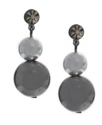 Add the perfect final touch to elegant evening wear. Stylish earrings by Kenneth Cole New York feature two graduated stone drops with a smoky-colored crystal stud accent. Crafted in hematite-plated mixed metal. Approximate length: 2-1/4 inches. Add the perfect final touch to elegant evening wear. Stylish earrings by Kenneth Cole New York feature two graduated stone drops with a smoky-colored crystal stud accent. Crafted in hematite-plated mixed metal. Approximate length: 2-1/4 inches.