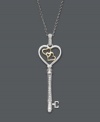 The key to any girl's heart comes in the form of something sparkling. This Treasured Hearts design features a trendy, heart-shaped key pendant dusted with sparkling, round-cut diamonds (1/10 ct. t.w.). Crafted in 14k gold and sterling silver. Approximate length: 18 inches. Approximate drop: 1 inch.