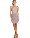 BCBGMAXAZRIA Women's Petite Ella Pleated One Shoulder Cocktail Dress, Sepia, 2