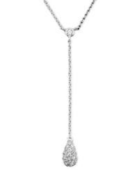 A luminous single teardrop of clear crystals makes a romantic statement on this fine necklace. In silvertone rhodium plated mixed metal. Chain measures approximately 16 inches; drop measures approximately 2 inches. A luminous single teardrop of clear crystals makes a romantic statement on this fine necklace. In silvertone rhodium plated mixed metal. Chain measures approximately 16 inches; drop measures approximately 2 inches.