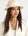 A casual style with a supple, twisted suede band and bright feather detail. StrawSuedeFeatherBrim, about 2Hand washMade in USA of imported fabrics