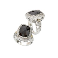 925 Silver, Smoky Quartz & Diamond Petite Ring with 18k Gold Accents (0.23ctw)- Sizes 6-8 925 Silver, Smoky Quartz & Diamond Petite Ring with 18k Gold Accents (0.23ctw)- Sizes 6-8