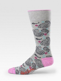 Elegant, finely woven dress socks with a paisley pattern and bright color at the toe and heel. Mid-calf height 80% cotton/19% nylon/1% Lycra Machine wash Imported Elegant, finely woven dress socks with a paisley pattern and bright color at the toe and heel. Mid-calf height 80% cotton/19% nylon/1% Lycra Machine wash Imported