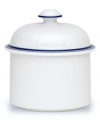 Named for a trendy Copenhagen neighborhood but designed with timeless style, the Christianshavn Blue covered sugar bowl features a double band of navy in pristine white porcelain. From Dansk.