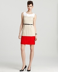 A refined take on color blocking, this kate spade new york shift dress jazzes up summer neutrals with a vibrant red stripe. Team with classic pumps for a look that goes from desk to drinks with ease. A refined take on color blocking, this kate spade new york shift dress jazzes up summer neutrals with a vibrant red stripe. Team with classic pumps for a look that goes from desk to drinks with ease.