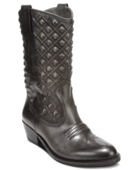 Truly unique. Lucky Brand's Madonna booties are western-inspired with a cool studded shaft and worn-in pointed toe. Truly unique. Lucky Brand's Madonna booties are western-inspired with a cool studded shaft and worn-in pointed toe.