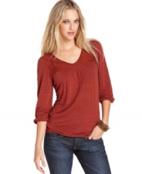 A tonal lace inset at the neckline adds a textural appeal to this Lucky Brand Jeans top -- perfectly paired with your fave fall denim! A tonal lace inset at the neckline adds a textural appeal to this Lucky Brand Jeans top -- perfectly paired with your fave fall denim!
