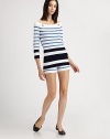 Comfortable cotton knit, banded with nautical-inspired horizontal stripes.Banded waistPull-on styleInseam, about 3CottonDry cleanMade in Italy of imported fabric