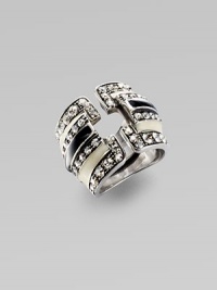 Sterling silver is studded with glittering crystals and painted with contrasting enamel stripes.Crystal Enamel Sterling silver Width, about ¾ Made in Italy Additional Information Women's Ring Size Guide 