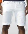 An essential active short is rendered in breathable cotton with drawcords at the waist and legs for a comfortable, customized fit.