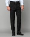 A crucial part of any man's wardrobe, this slim-fit flat front pant puts the comfort back into business corporate.