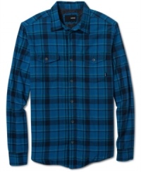 Lined with sherpa for added warmth, this Hurley plaid adds hip rugged style to your winter wardrobe. Lined with sherpa for added warmth, this Hurley plaid adds hip rugged style to your winter wardrobe.