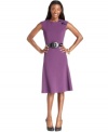 Tahari by ASL gives this office-perfect A-line a stylish twist with buttons at the shoulder and a sleek removable belt.