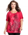 Team your denim with Style&co.'s short sleeve plus size top, showcasing an embellished print! (Clearance)