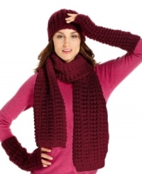 Let it snow. You'll stay cozy on the chilliest winter days with this toasty, textured knit cap from Nine West. Cuffed trim keeps hat in place and ears under cover. Let it snow. You'll stay cozy on the chilliest winter days with this toasty, textured knit cap from Nine West. Cuffed trim keeps hat in place and ears under cover.