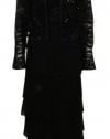 R&M Richards Women's Tiered Georgette & Lace Jacket Dress Set (6 Petite, Black)